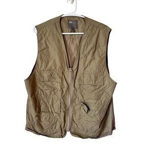 ASOS Mens Utility Vest Large Olive Tan Ripstop Multi Pocket Zip Front Gorpcore
